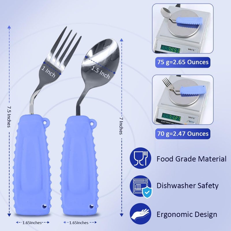 Ehucon Adaptive Utensils,Curved Angled Spoon and Fork Set,for Tremors Parkinsons Limited or Elderly,Lightweight Cutlery with Non-Slip Easy Grip Handles - Image 3